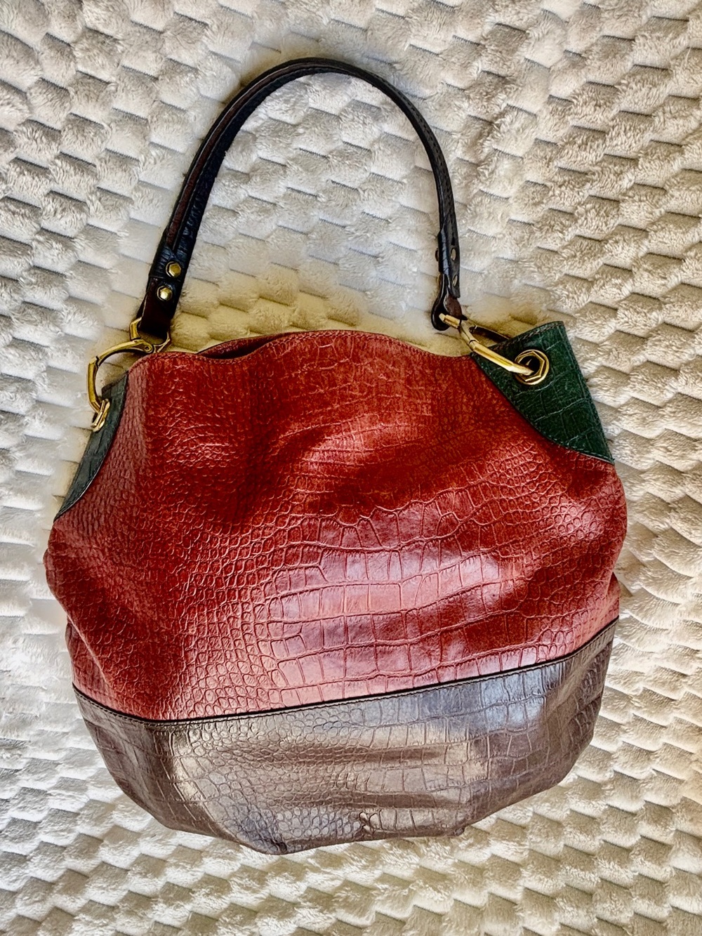 orYANY croc, embossed, leather color block antique gold statement tote